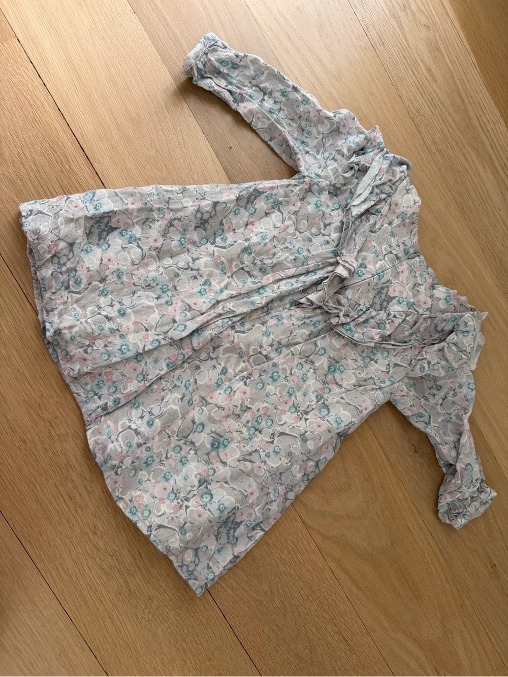 Chloe Floral Ruffle Tie-Neck Blouse in Soft Pastels